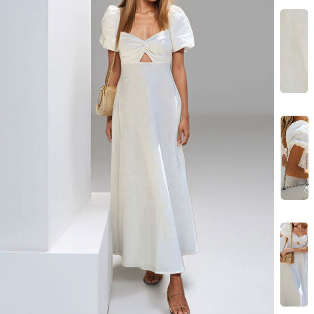 ZARA Sexy Hollow Out Puff Sleeve Cinched Waist Long Dress